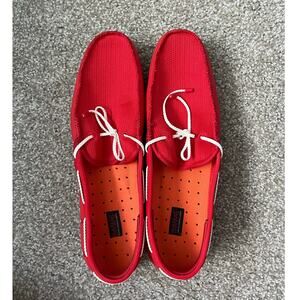 SWIMS Braided Lace Loafer Boat Shoes Red Mesh Rubber Slip On Beach Pool Size 13